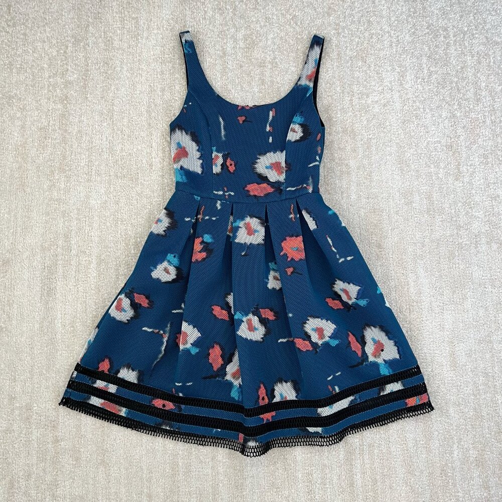 Sachin & Babi Bloom Blue Mesh Summer Cocktail Dress With Pockets 2